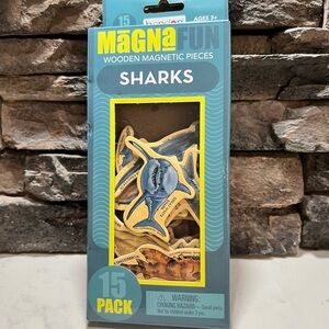 MagnaFUN Wooden Magnetic Sharks - Blue & Yellow
